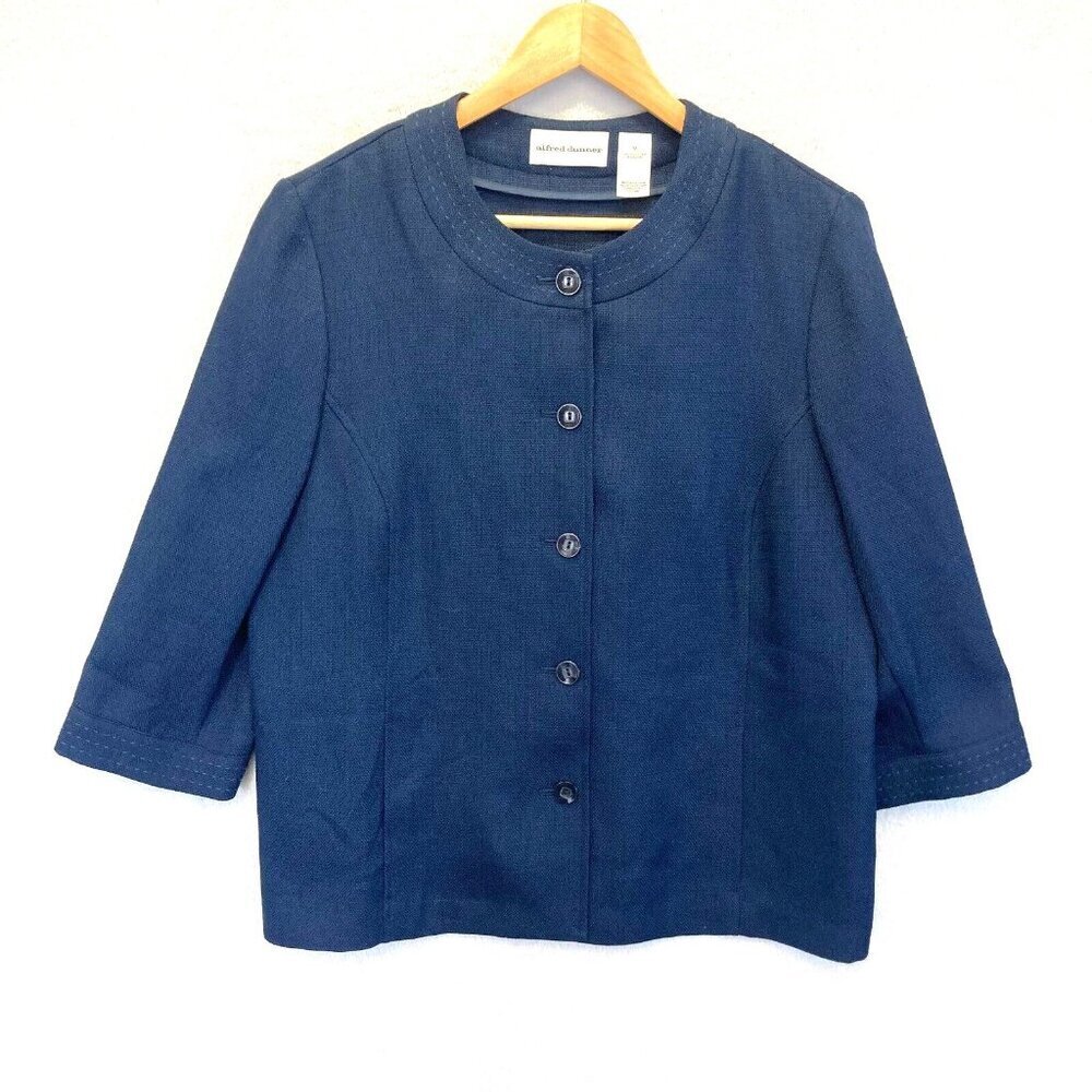 Alfred Dunner Button Up Blazer Jacket Womens 12 Blue Professional 3/4 Sleeve